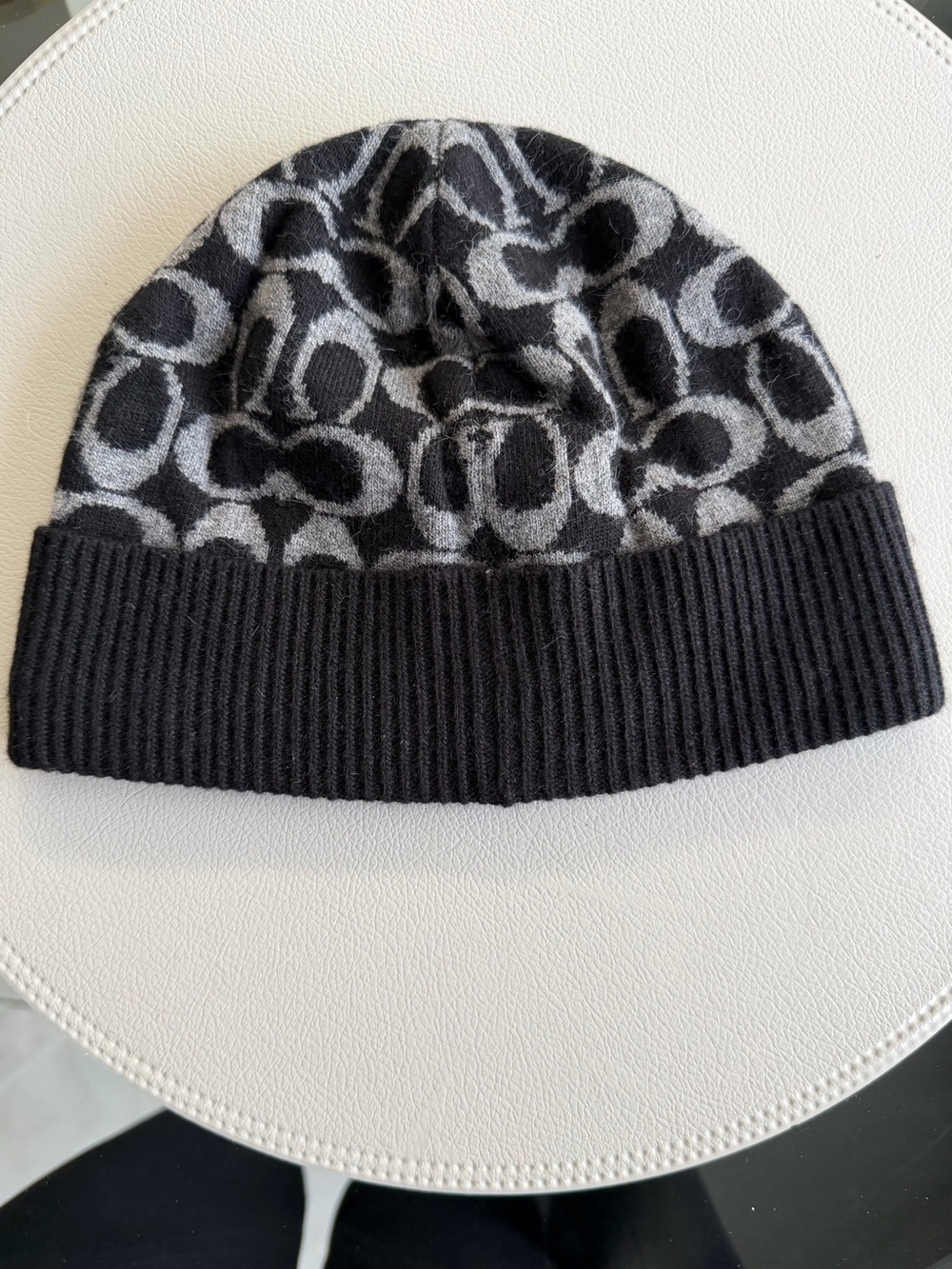 Gray and Black Patterned Knit Beanie